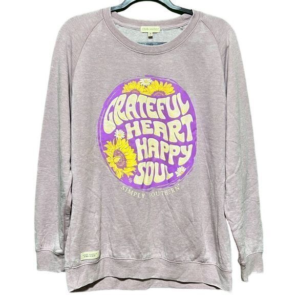 NWT Simply Southern‎ Crewneck Sweatshirt "Grateful Heart Happy Soul" Purple MED - Picture 2 of 6